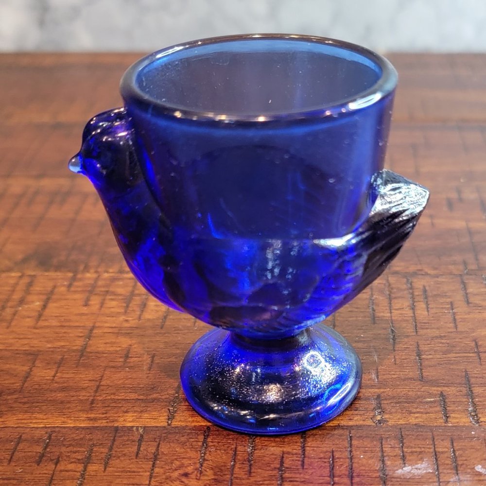 Vintage Cobalt Blue Glass Chicken Egg Cup, approx. 2 3/4" Tall